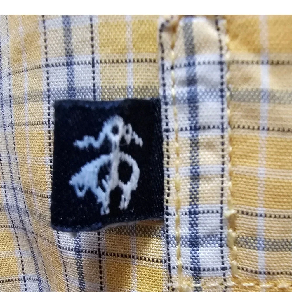 Brooks Brothers Y2K 346 Original Polo Shirt Yellow‎ Plaid Mens L Cotton
